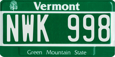 VT license plate NWK998