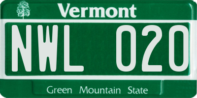 VT license plate NWL020