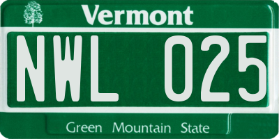VT license plate NWL025