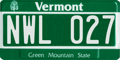 VT license plate NWL027