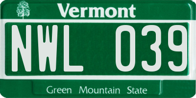 VT license plate NWL039