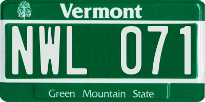 VT license plate NWL071