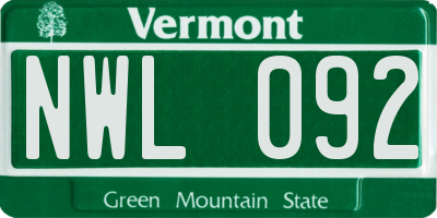 VT license plate NWL092