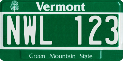 VT license plate NWL123