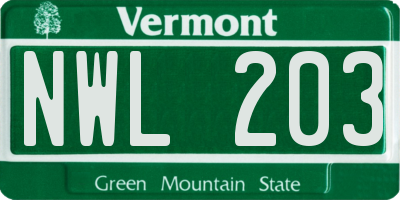 VT license plate NWL203