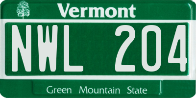 VT license plate NWL204