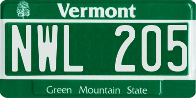 VT license plate NWL205