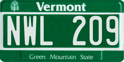 VT license plate NWL209