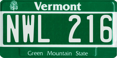 VT license plate NWL216