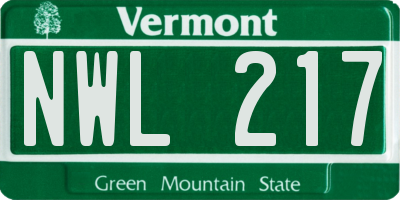VT license plate NWL217