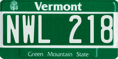 VT license plate NWL218