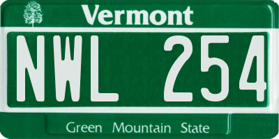 VT license plate NWL254