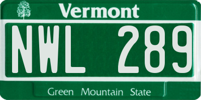 VT license plate NWL289