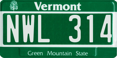 VT license plate NWL314