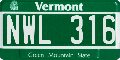 VT license plate NWL316
