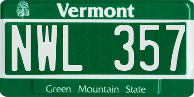 VT license plate NWL357