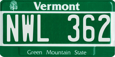 VT license plate NWL362
