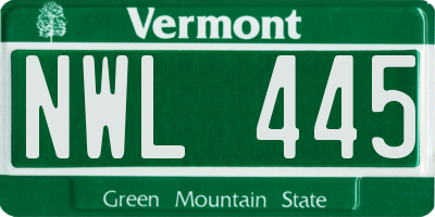 VT license plate NWL445