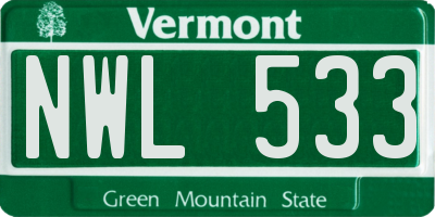 VT license plate NWL533