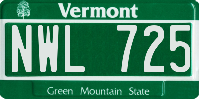 VT license plate NWL725