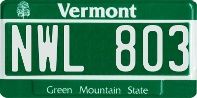 VT license plate NWL803