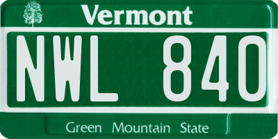VT license plate NWL840