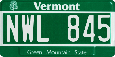 VT license plate NWL845
