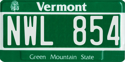 VT license plate NWL854