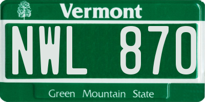 VT license plate NWL870