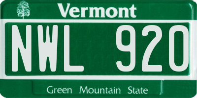 VT license plate NWL920