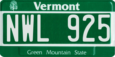 VT license plate NWL925