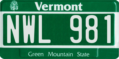VT license plate NWL981