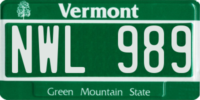 VT license plate NWL989