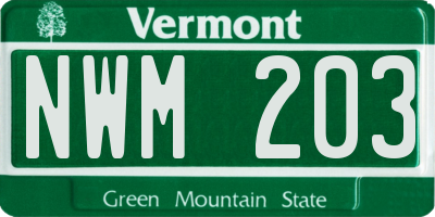 VT license plate NWM203