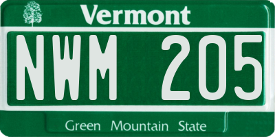VT license plate NWM205