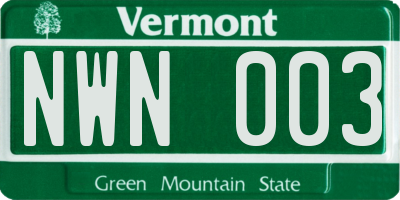 VT license plate NWN003