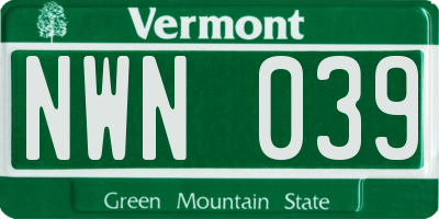 VT license plate NWN039