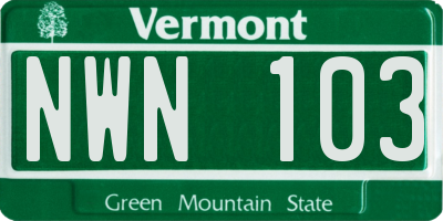 VT license plate NWN103