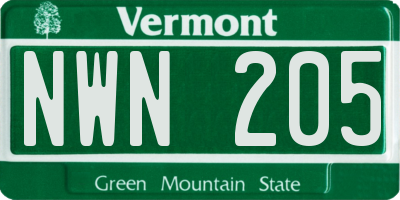 VT license plate NWN205