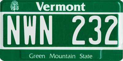 VT license plate NWN232