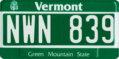 VT license plate NWN839