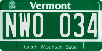VT license plate NWO034