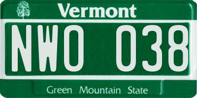 VT license plate NWO038