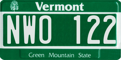 VT license plate NWO122