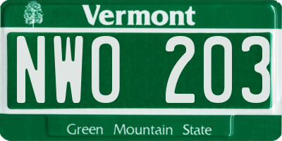 VT license plate NWO203