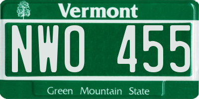 VT license plate NWO455