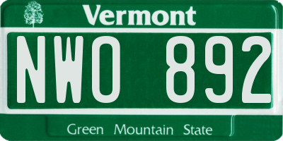 VT license plate NWO892