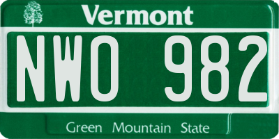 VT license plate NWO982