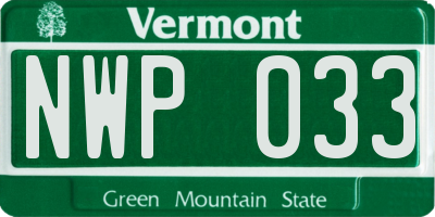 VT license plate NWP033
