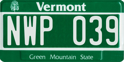 VT license plate NWP039